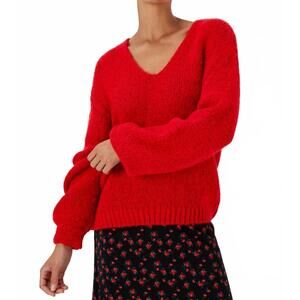NEW FRENCH CONNECTION fluffy knit v neck sweater in red